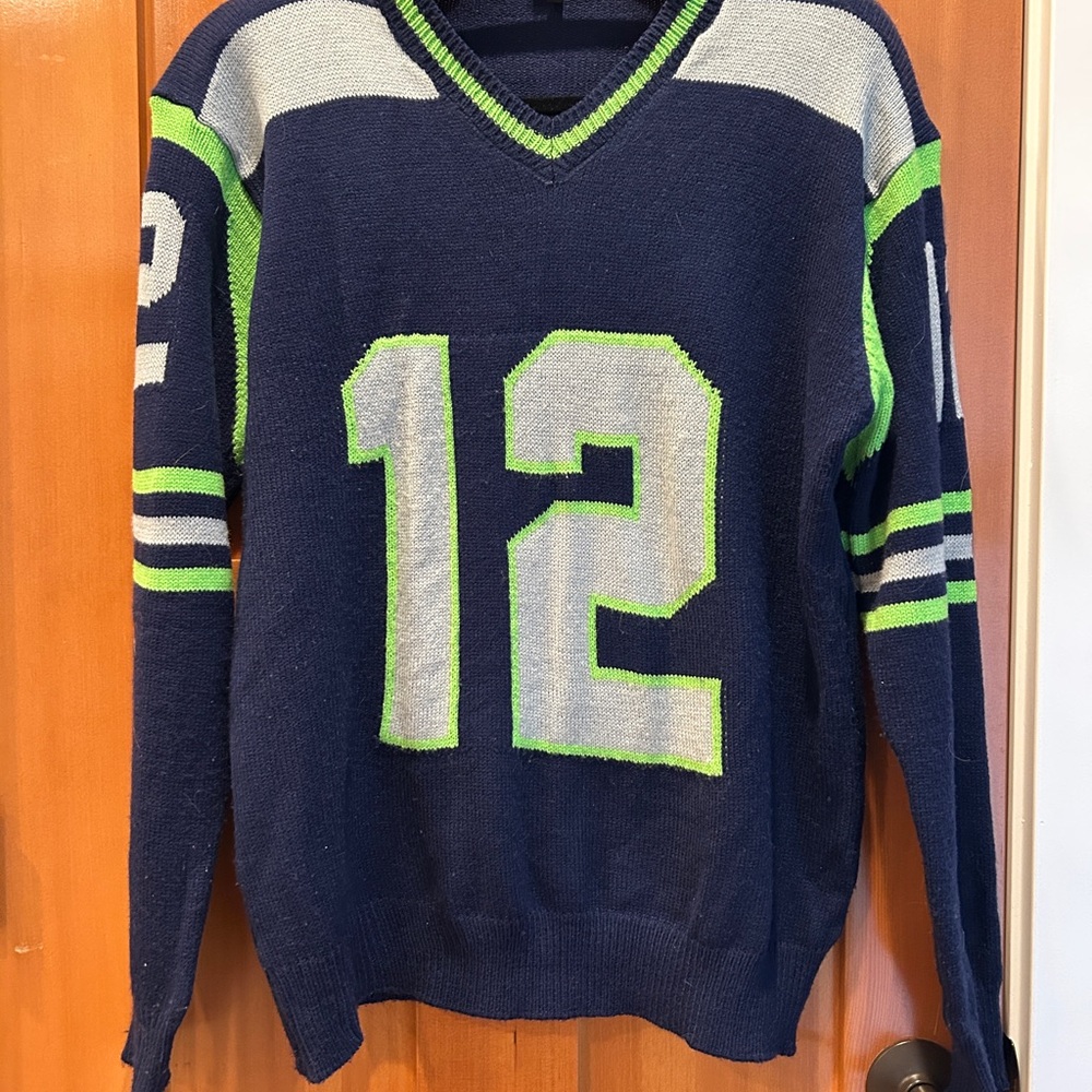Seattle Seahawks Navy/Green 12 Sweater Sz L